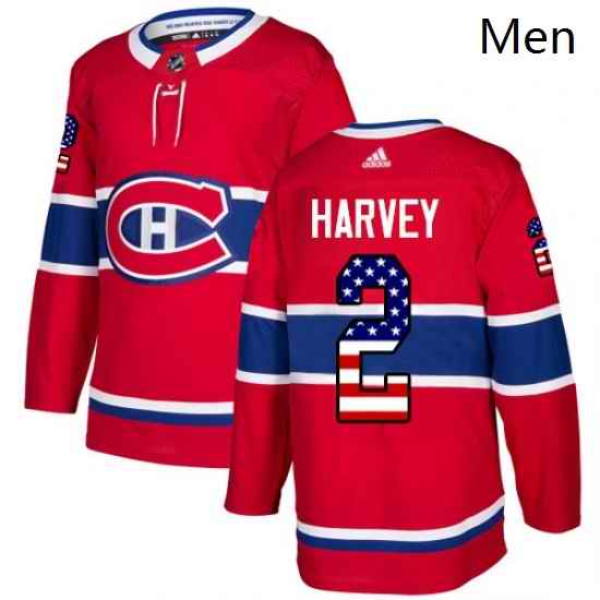 Mens Adidas Montreal Canadiens 2 Doug Harvey Authentic Red USA Flag Fashion NHL Jersey